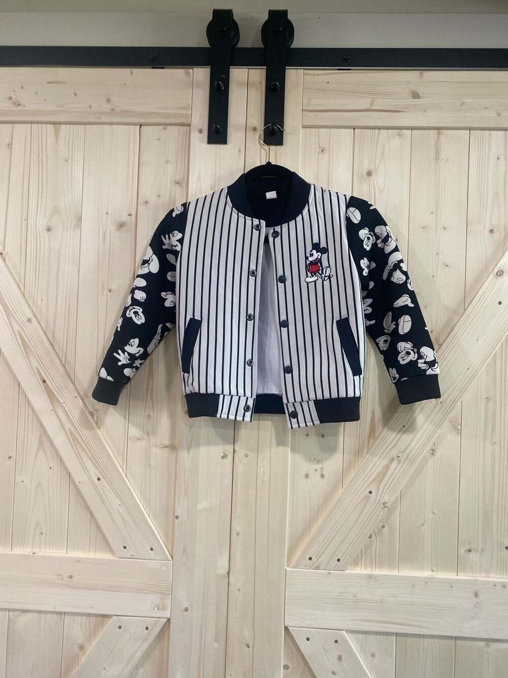 Ttae Ttae Mickey Mouse Pinstripe Varsity Bomber Jacket Size 11 (145cm)